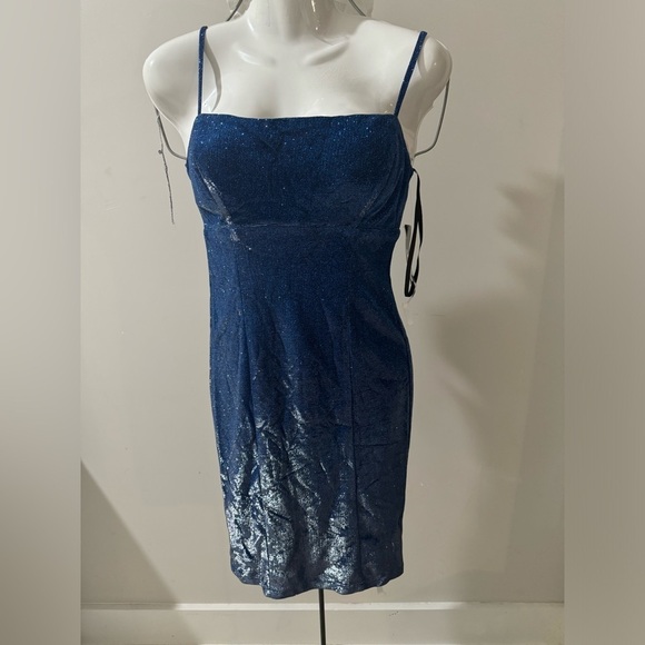 Jump Apparel Royal Blue Glitter Sheath Dress Size 12 Spaghetti Strap Square Neck - Picture 2 of 10